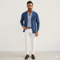 Men's long-sleeve knit blazer with notched lapels and front pockets