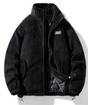Ribbed padded jacket with high collar, zip front and adjustable hem