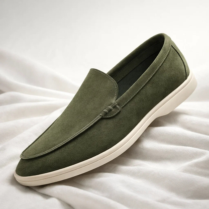 Men's slip-on moccasin loafer with stitched moc toe and low-profile sole
