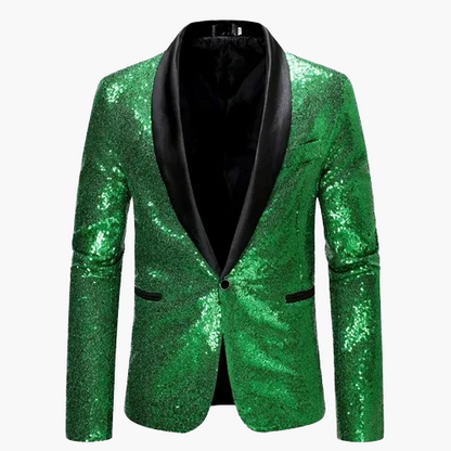 Men's geometric diamond sequin blazer with peaked lapels and long sleeves