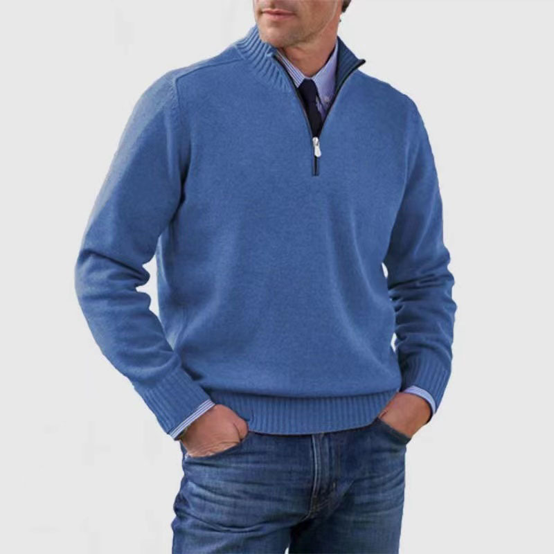 Men's plain half-zip sweater with ribbed mock neck