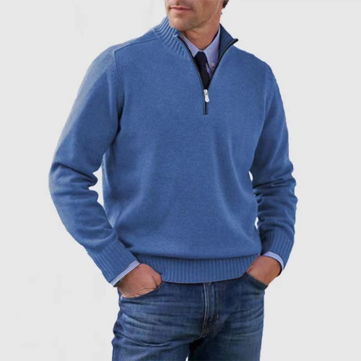 Men's plain half-zip sweater with ribbed mock neck