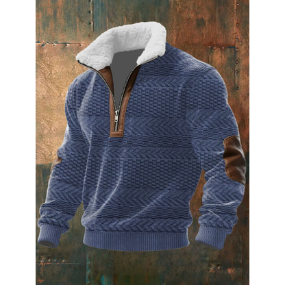 Men's textured half-zip sweater with mock neck, long sleeves and ribbed trims