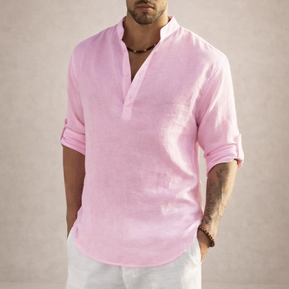 Men's Grandad Collar Shirt, Half Placket, Long Sleeve