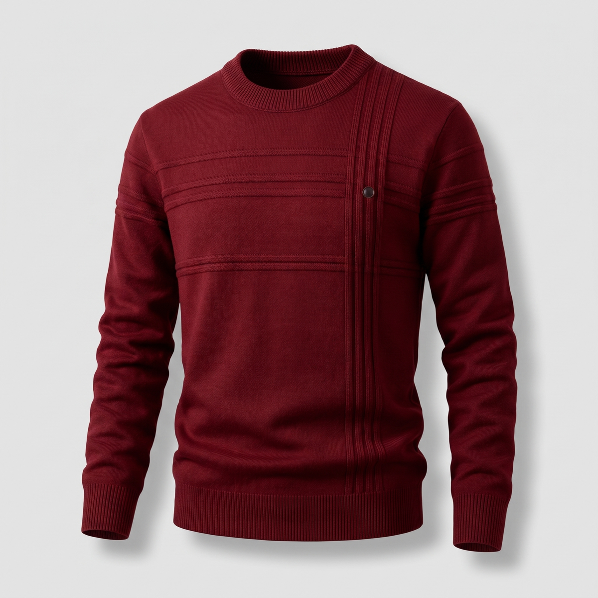 Men's crew neck knit sweater with ribbed horizontal and vertical detailing