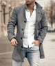Men's textured trench coat with stand collar and button front