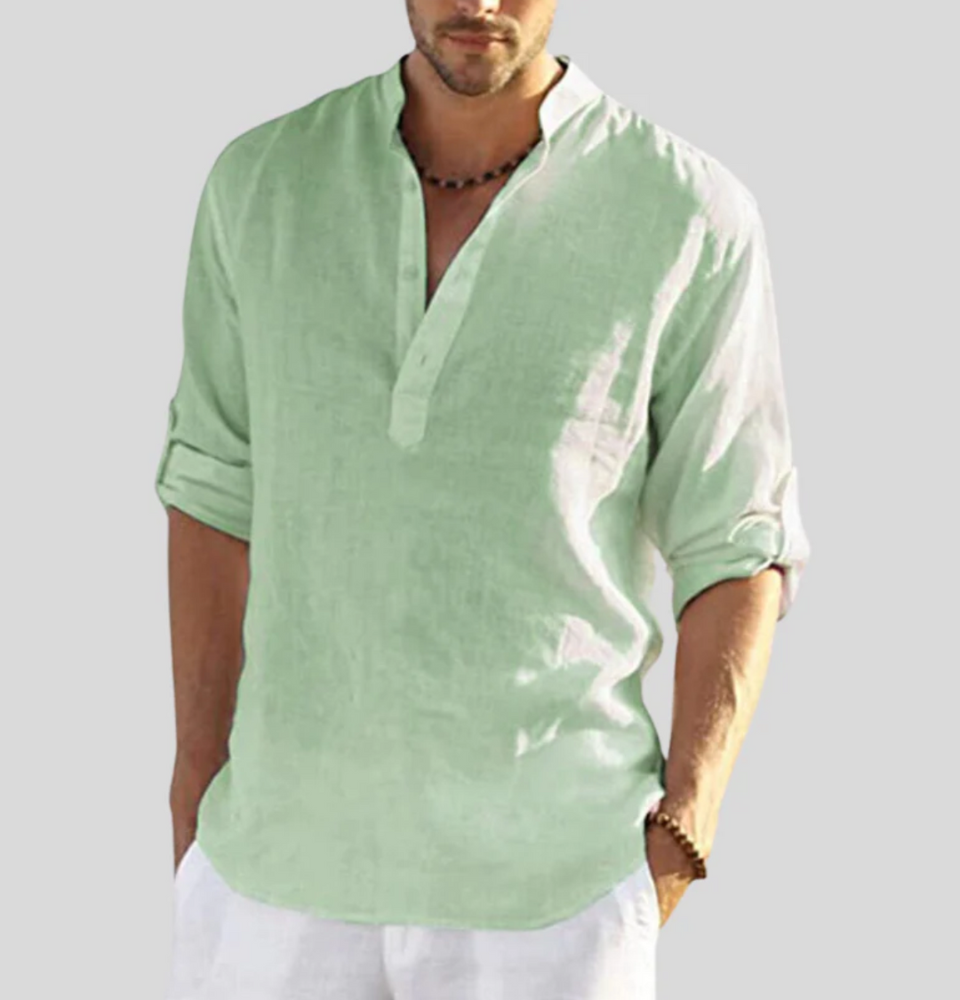 Men's Linen Shirt, Short Sleeve Button-Down Breathable Casual Summer Shirt Regular Fit