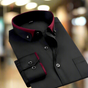 Men's long sleeve shirt with contrast trim, structured collar and button front