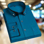Men's long sleeve shirt with contrast trim, structured collar and button front