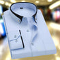 Men's long sleeve shirt with contrast trim, structured collar and button front