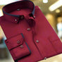 Men's long sleeve shirt with contrast trim, structured collar and button front