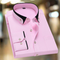 Men's long sleeve shirt with contrast trim, structured collar and button front