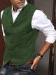 Men's sleeveless herringbone waistcoat with V-neck, buttons and welt pockets