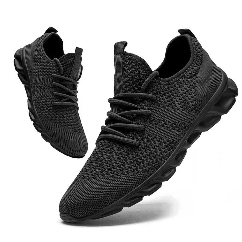 Men's Knit Mesh Trainers, Lace-Up Running Style Sneakers