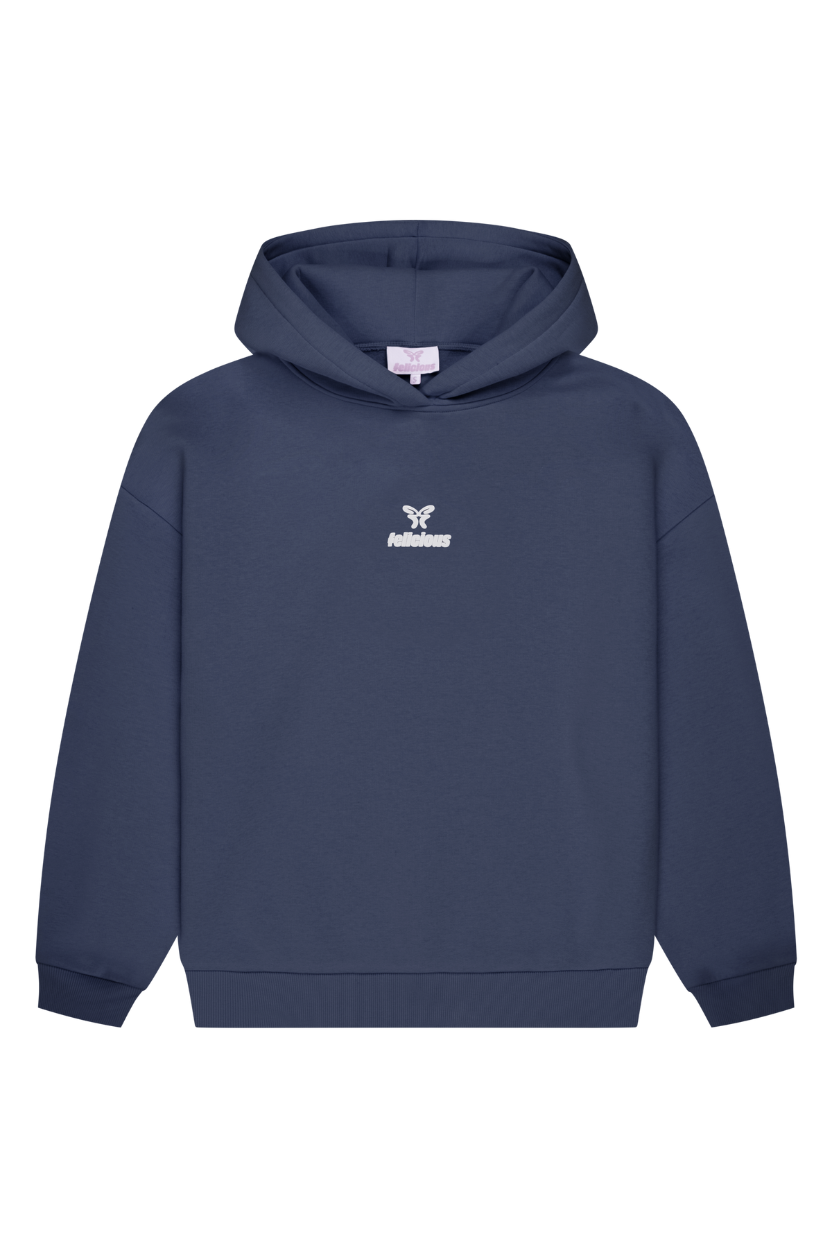 Navy hooded sweatshirt with long sleeves, ribbed trims and chest logo