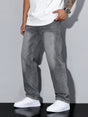 Men's loose straight leg jeans shown in grey and blue denim washes