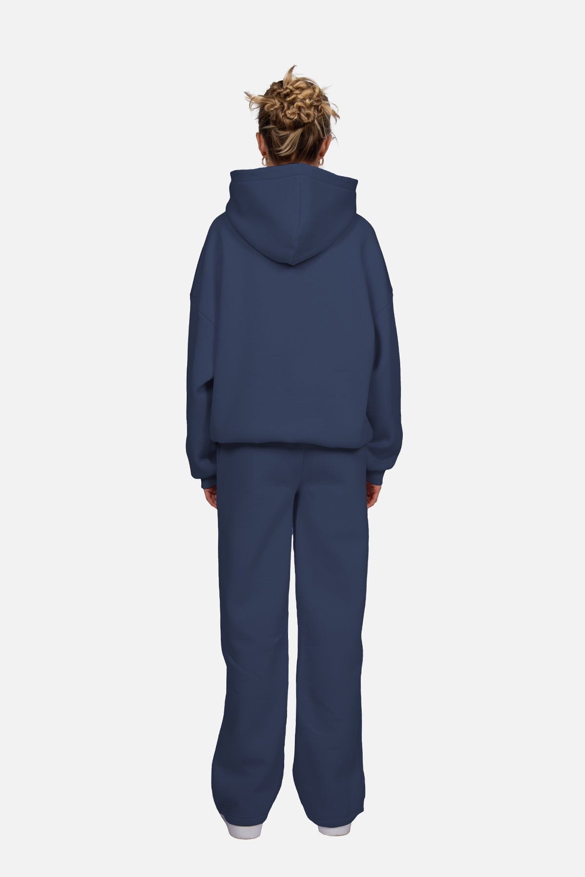 Navy hooded sweatshirt with long sleeves, ribbed trims and chest logo