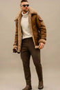 Men's aviator jacket with plush trim collar, cuffs and zip front