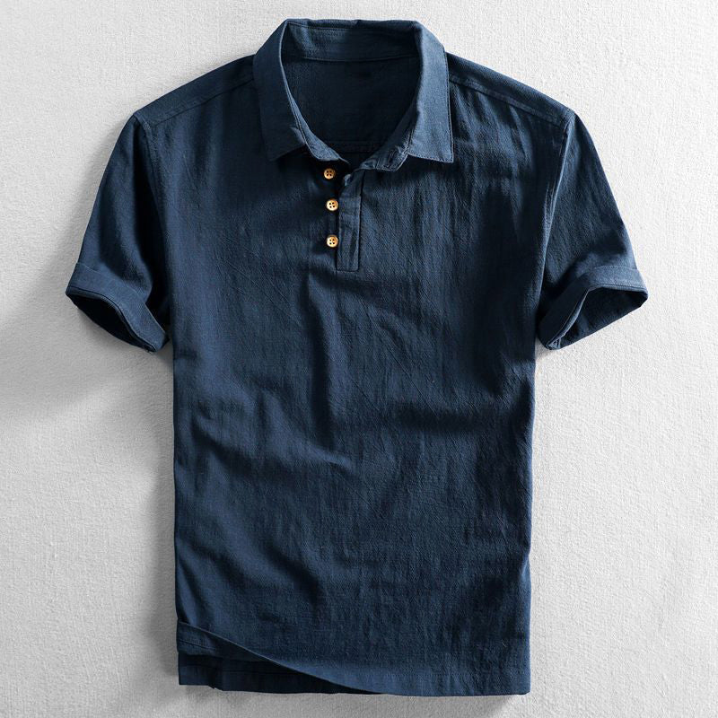Men's Cotton Linen Polo Shirt, Breathable Short Sleeve Summer Polo with Casual Relaxed Fit