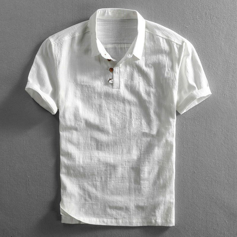 Men's Cotton Linen Polo Shirt, Breathable Short Sleeve Summer Polo with Casual Relaxed Fit