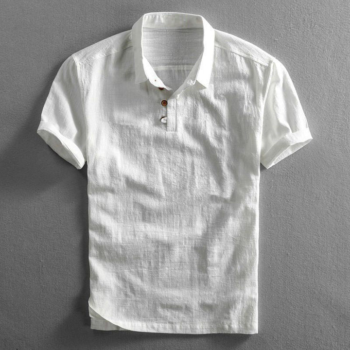 Men's Cotton Linen Polo Shirt, Breathable Short Sleeve Summer Polo with Casual Relaxed Fit