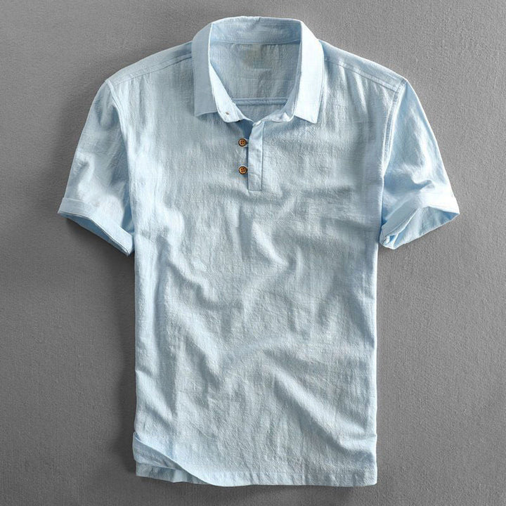 Men's Cotton Linen Polo Shirt, Breathable Short Sleeve Summer Polo with Casual Relaxed Fit
