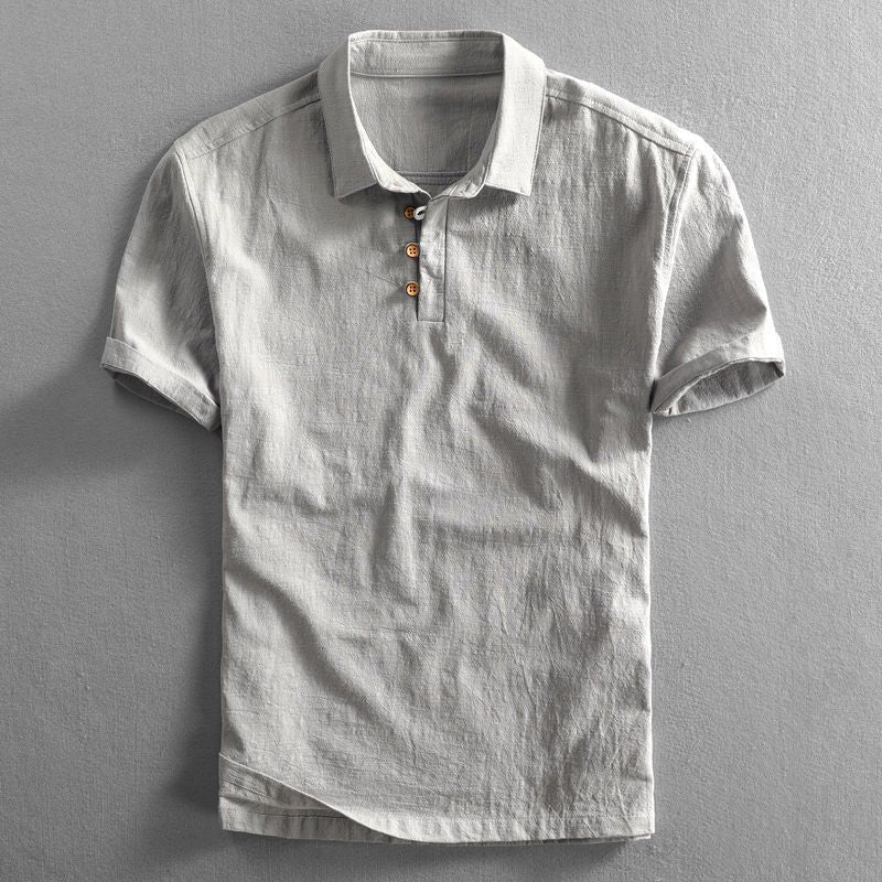 Men's Cotton Linen Polo Shirt, Breathable Short Sleeve Summer Polo with Casual Relaxed Fit