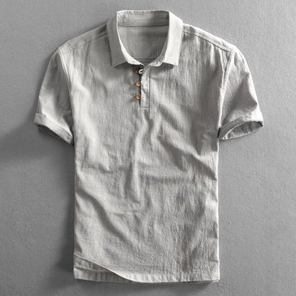 Men's Cotton Linen Polo Shirt, Breathable Short Sleeve Summer Polo with Casual Relaxed Fit