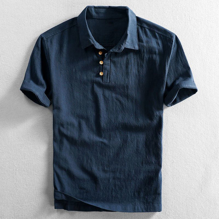 Men's Cotton Linen Polo Shirt, Breathable Short Sleeve Summer Polo with Casual Relaxed Fit