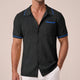 Men's Short Sleeve Openwork Shirt, Camp Collar Button-Front Casual Summer Shirt with Contrast Tips