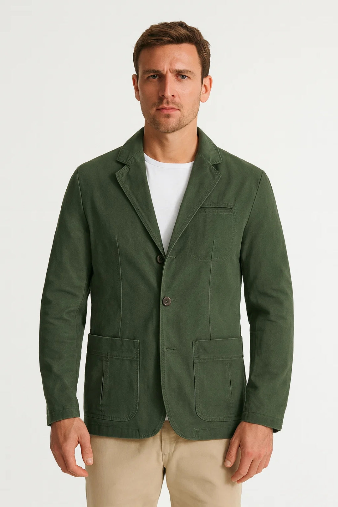 Men's blazer with notched lapels, button front and patch pockets