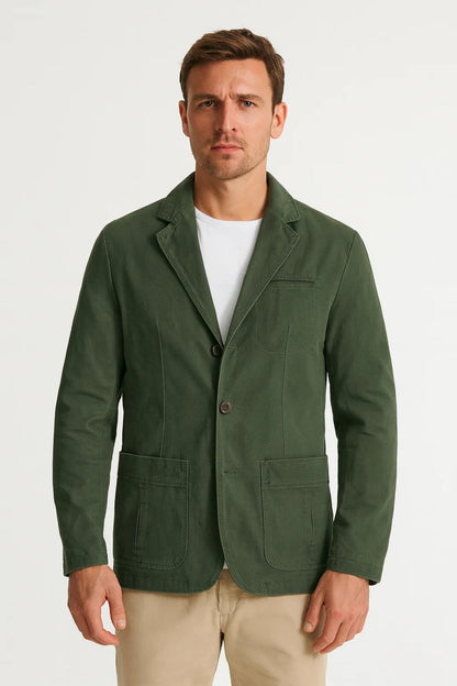 Men's blazer with notched lapels, button front and patch pockets