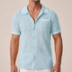 Men's Short Sleeve Openwork Shirt, Camp Collar Button-Front Casual Summer Shirt with Contrast Tips