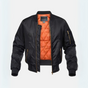 Quilted bomber jacket with mock neck, zip pockets and contrasting orange lining