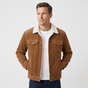 Men's corduroy jacket with sherpa collar, button front and chest pockets