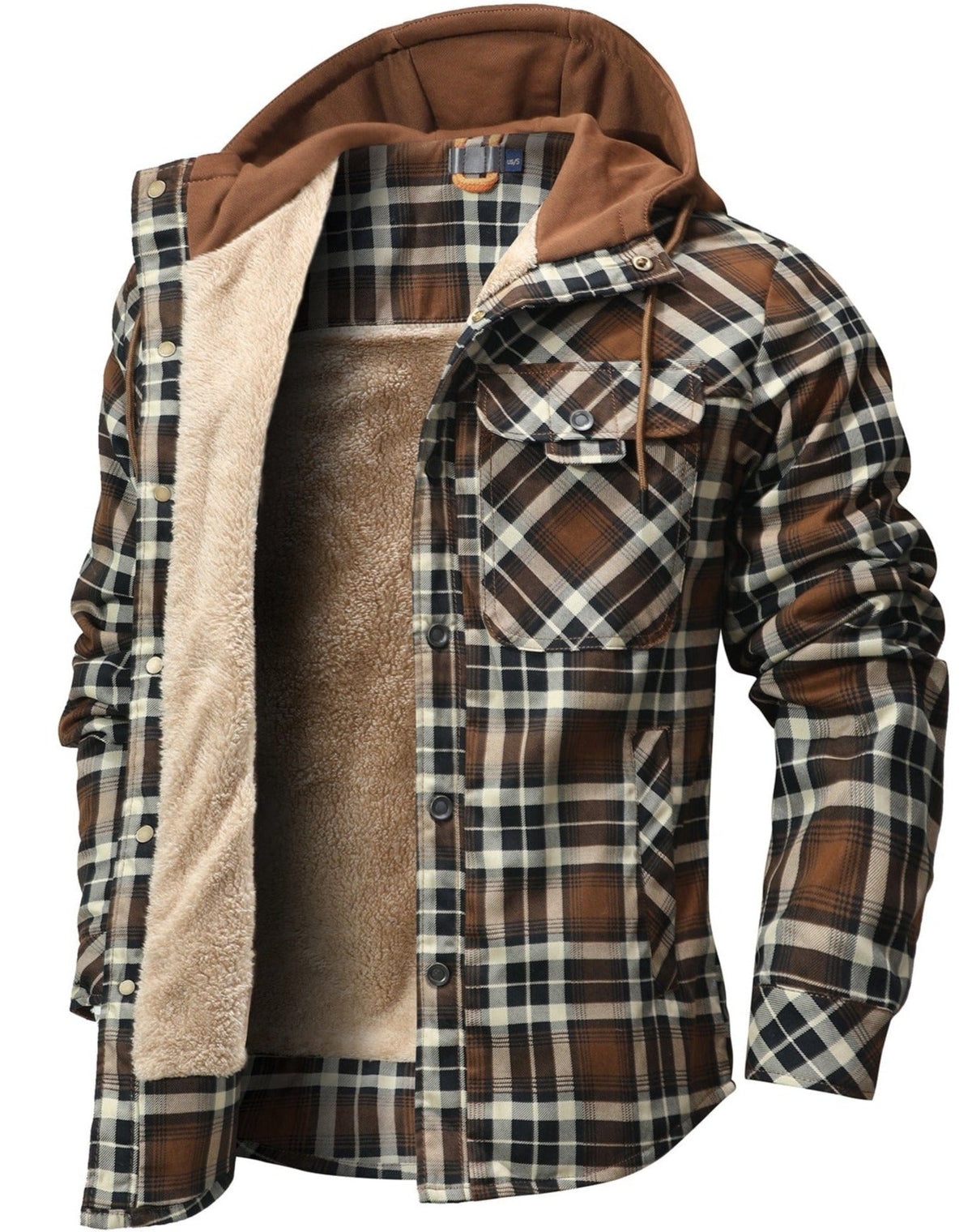Men's checked hooded jacket with button front and contrasting lining