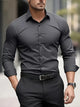 Men's slim fit button-up shirt with long sleeves and front buttons