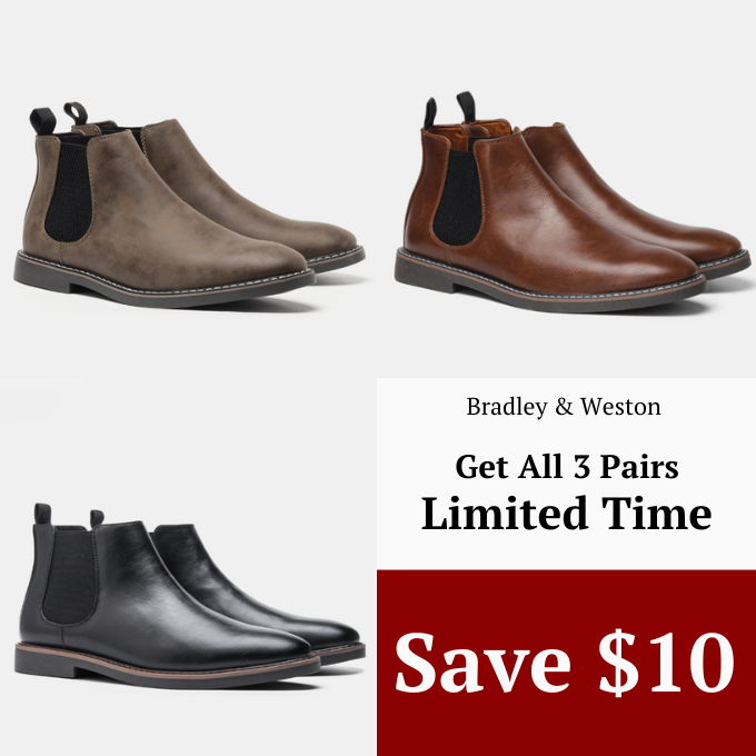 Unisex Chelsea boots with elastic side panels, pull tabs and low heels