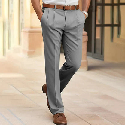 Men's pleated straight-leg trousers with belt loops and side pockets
