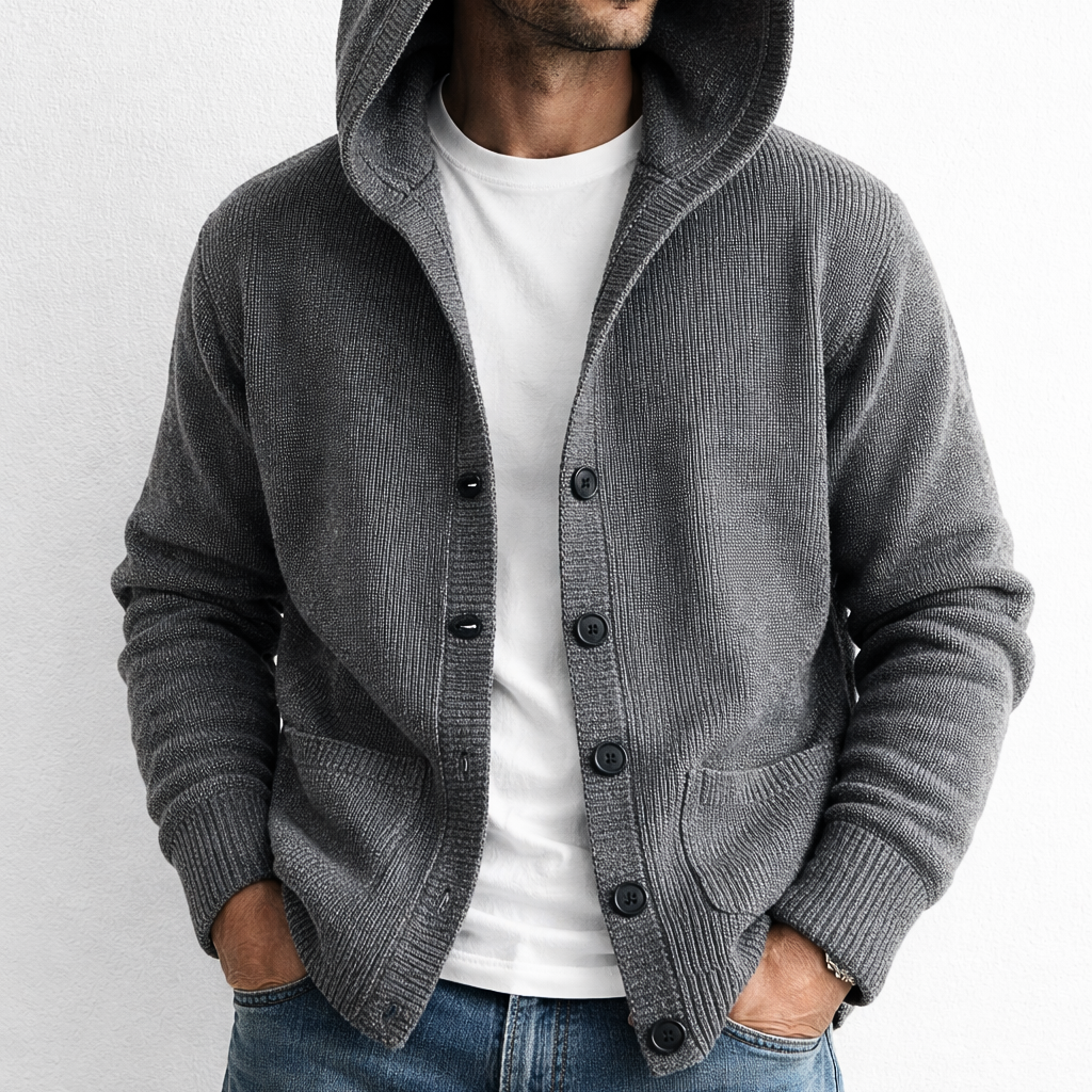 Hooded knit cardigan with open front