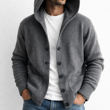 Hooded knit cardigan with open front