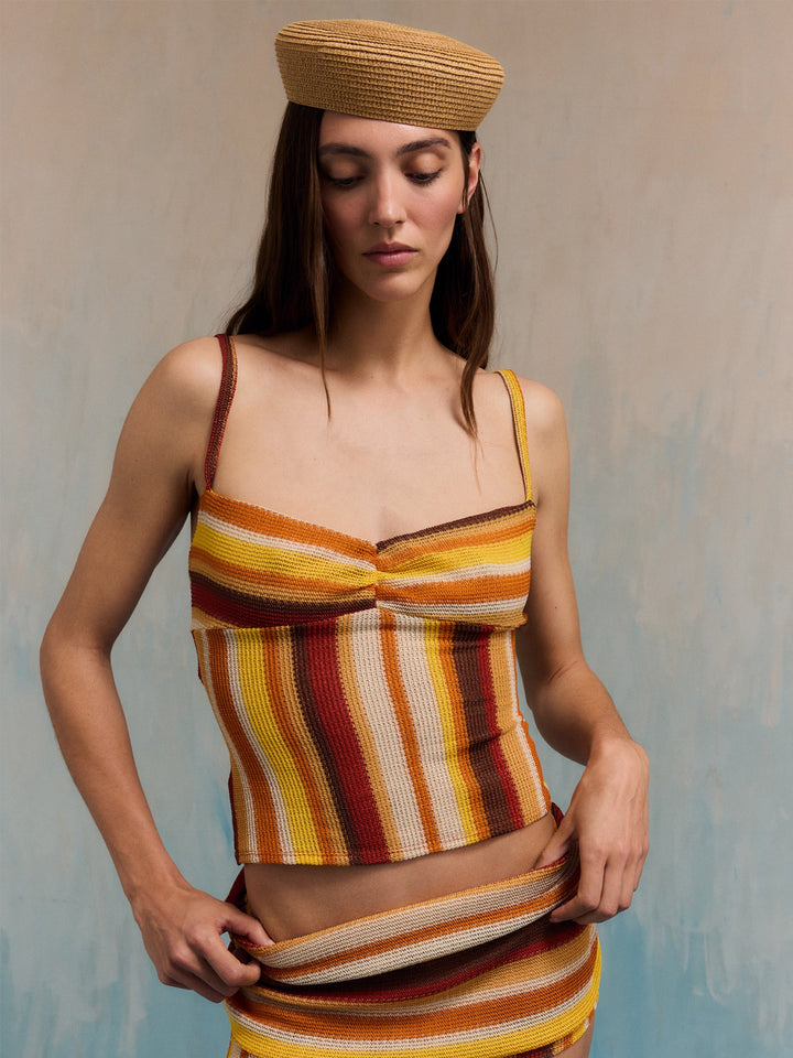 Striped knitted top with a textured finish