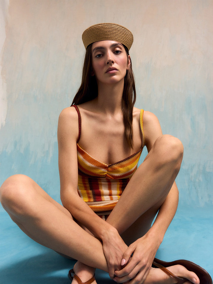 Striped knitted top with a textured finish