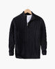 Men's cable knit quarter-zip sweaters in navy and gray