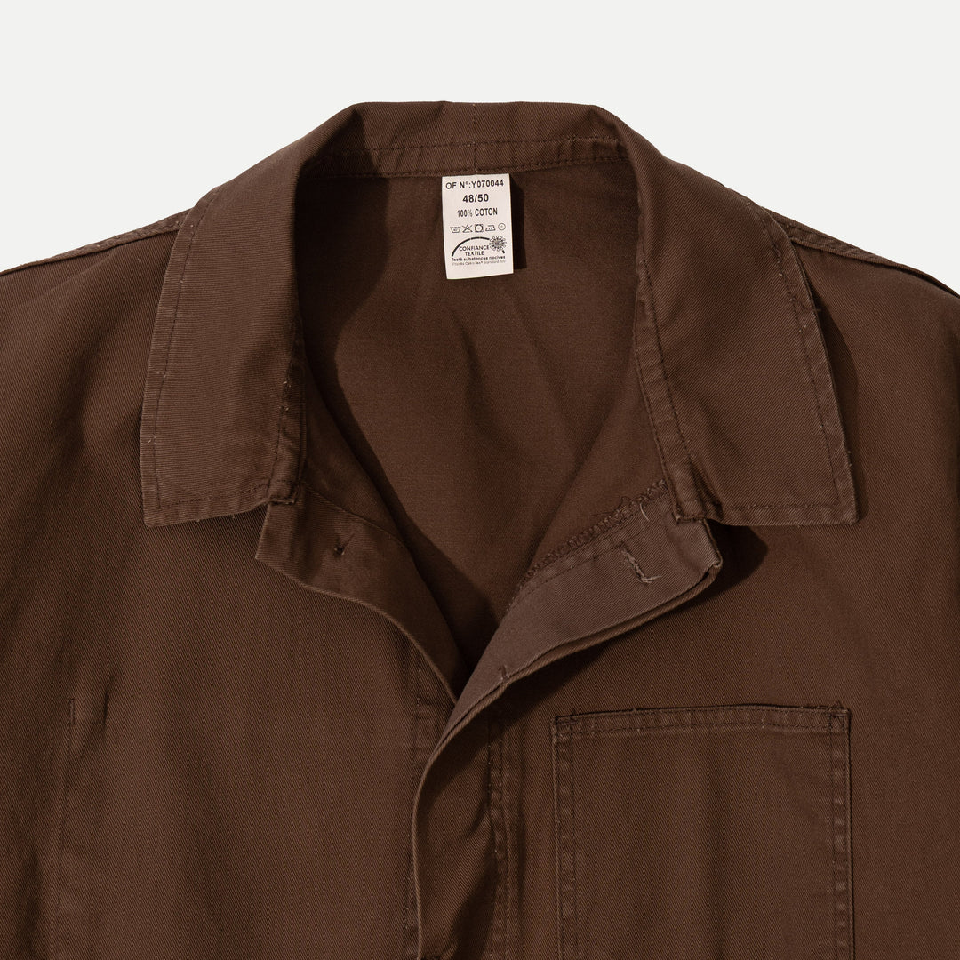 Men's brown utility jacket with four patch pockets