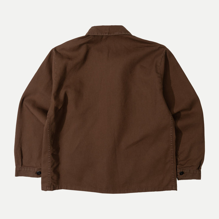 Men's brown utility jacket with four patch pockets