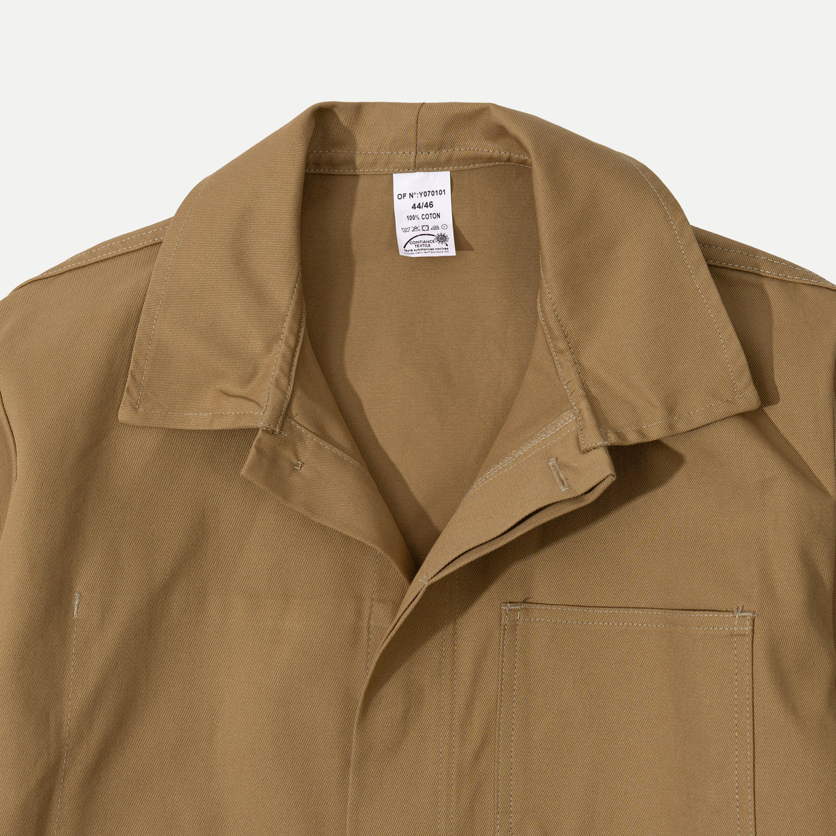 Men's brown utility jacket with shirt collar, button front and patch pockets