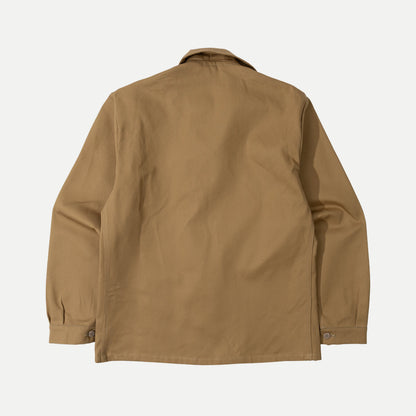 Men's brown utility jacket with shirt collar, button front and patch pockets
