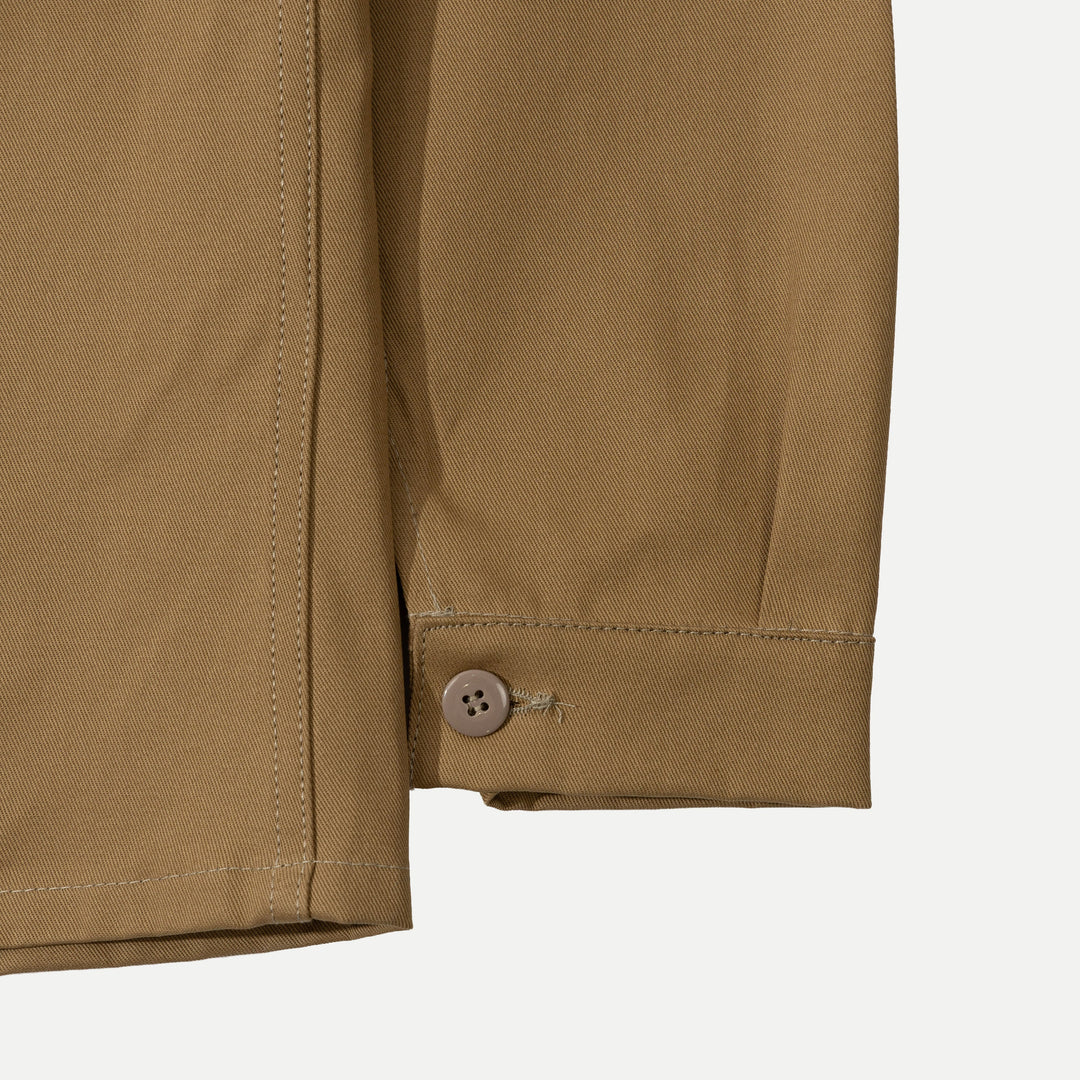 Men's brown utility jacket with shirt collar, button front and patch pockets