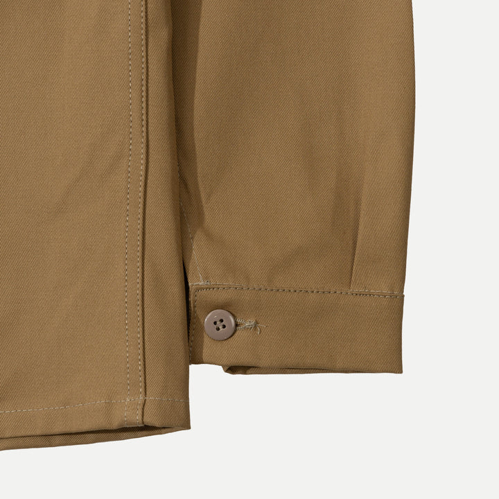 Men's brown utility jacket with shirt collar, button front and patch pockets